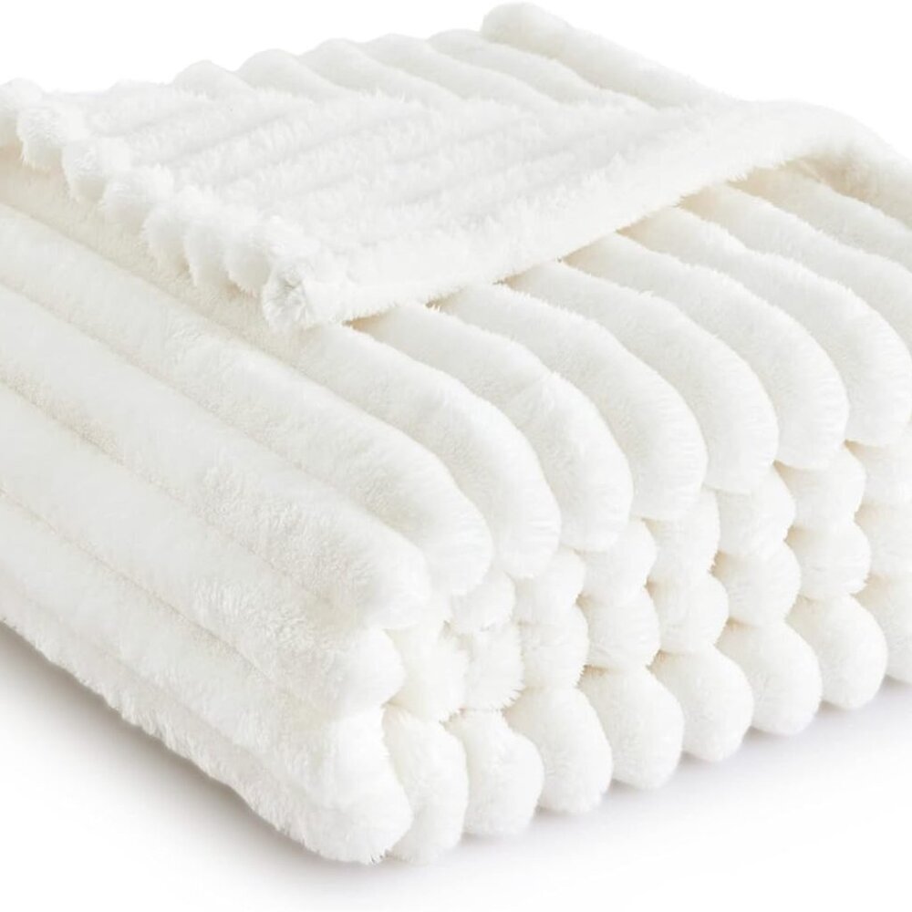 White Throw Blanket for Couch - GentleSoft Cozy Soft Blankets for Women, Cute Sm